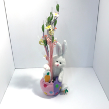 Easter Egg Fiber Optic Floral Tree with White Plush Cottontail Bunny and... - $24.74
