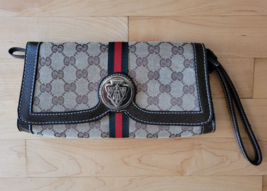 Vintage GUCCI Rare Sherry Line Leather Clutch Purse Wallet Bag Lined Poc... - $387.01