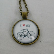I Heart Love My Bike Bicycle Bronze Tone Cabochon Pendant Chain Necklace Round - £2.37 GBP