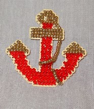 Fridge Magnet Ship Anchor Handmade Glass Beads Finished Mill Hill Red Gold - £19.74 GBP