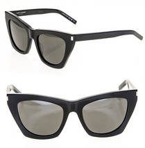 Saint Laurent Kate Ysl SL214 001 Black Gray Unisex Cat Eye Logo Sunglasses 214 - £272.96 GBP