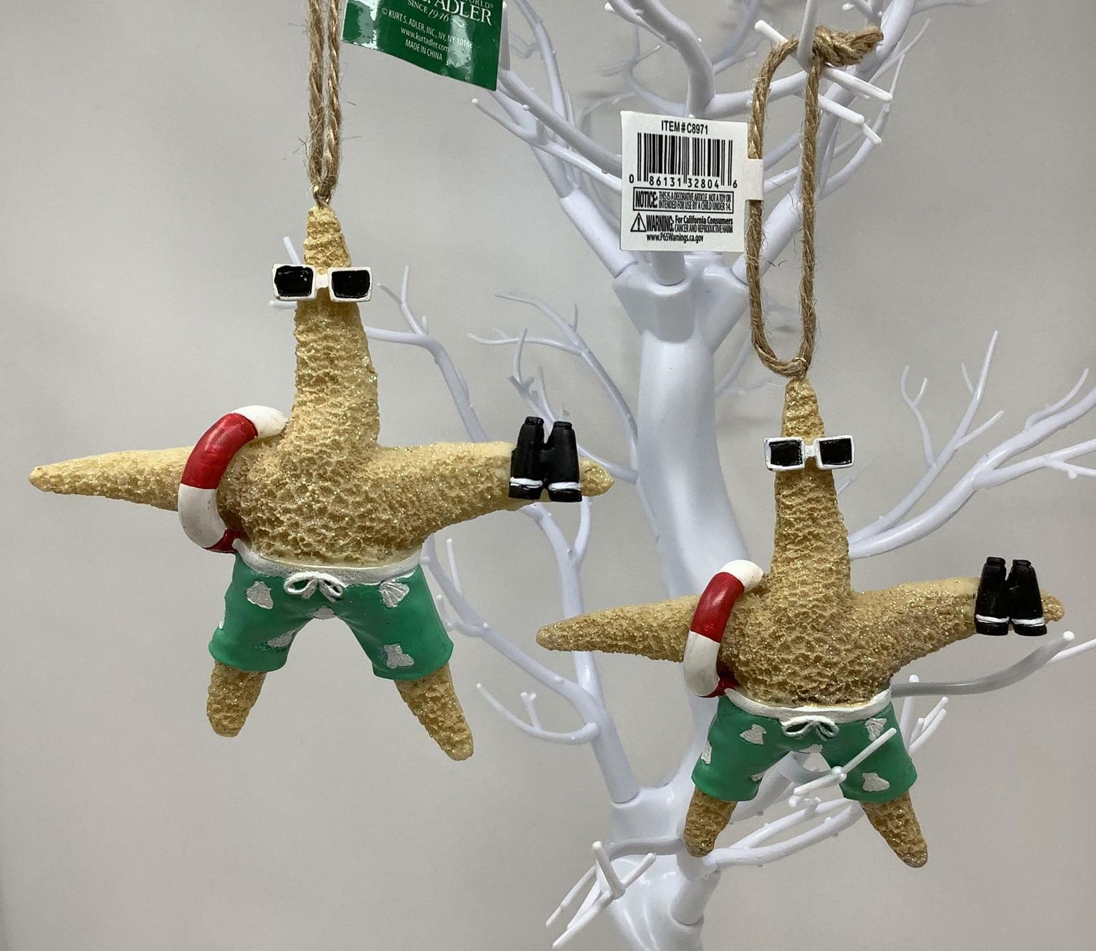 Kurt Adler Beach Starfish Holiday Christmas Ornament Set with Twine~Set of 2 - £14.22 GBP