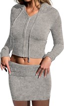 Long Sleeve Hooded Zipper Jacket and skirt Set - $50.39
