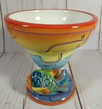 Candle Holder or Bowl Whimsy Fish &quot;LIFE&#39;S A BEACH&quot; Nautical Blue &amp; Orange. - £7.30 GBP