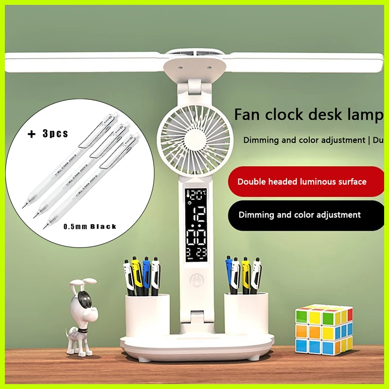 Table Lamp LED Double-headed Touch Foldable Touch With Fan Calendar Cloc... - $26.06+