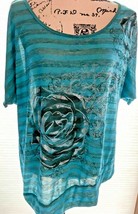 Womens Benal Turquoise Metallic Top Stretch 52” Bust 24” &amp; 28 Large ? SK... - $6.88