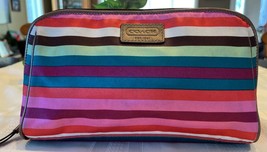 Coach Legacy Stripe Satin Cosmetic Toiletry Zip Top Domed Case Pouch Rare - $29.00
