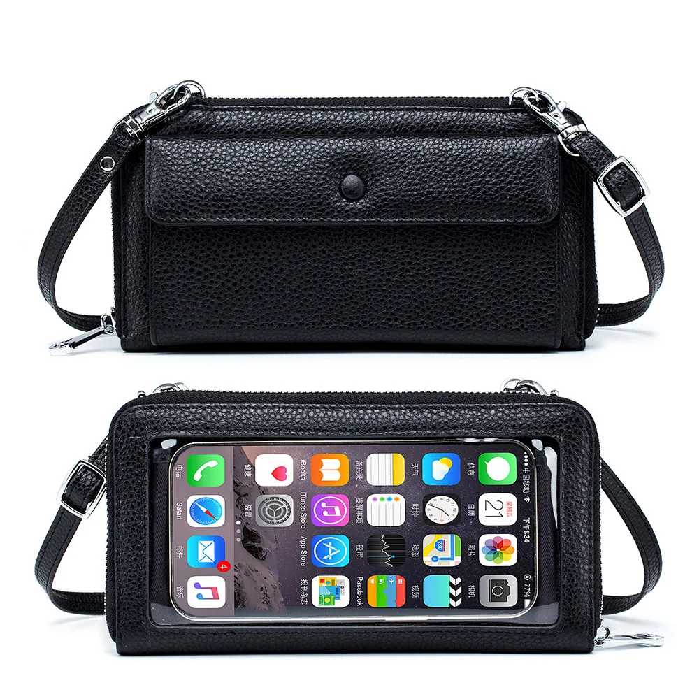Senger bag with transparent touch screen phone pocket genuine leather women long wallet thumb200