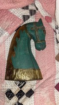 Wood  Vintage Green Gold Horse Head Statue Figurine Hand Carved Wood Pai... - £72.64 GBP