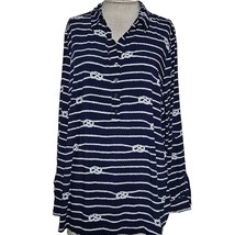 Navy Blue Nautical Print Long Sleeve Blouse Size XL - £27.26 GBP