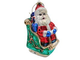 Vintage Glass Christmas Holiday Ornament Santa Sleigh Gifts Tree Hanging 6&quot; - £13.81 GBP