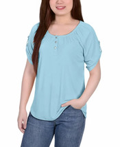 NY Collection Petite Size Short Sleeve Round Neck Henley Top Size PXL Pu... - £17.17 GBP