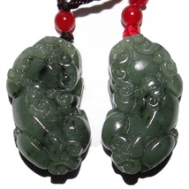 1.4&quot; China Certified Nature Hetian Nephrite Jade Wealth Pixiu Pair Neckl... - £38.94 GBP