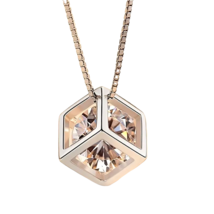 Hollow Cubic Shape Silvertone Pendant Necklace - New - $14.99