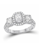 14kt White Gold Emerald Diamond 3-stone Bridal Wedding Engagement Ring 1... - £2,458.56 GBP