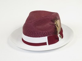 Men's Bruno Capelo Belvedere 2-Tone Straw Style Fedora Hat BD961 Burgundy/White image 5