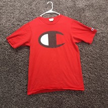 Vintage Champion Shirt Adult Medium Red Crew Neck Back Big Front Logo Hit - $16.65