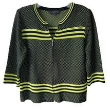Ming Wang Full Zip Cardigan Stripe Neon Lime Knit Black 3/4 Sleeve Women PM - £30.32 GBP