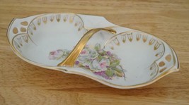 Antique IPF Germany Porcelain Relish Dish Basket Pink &amp; White Roses Gold... - $22.78