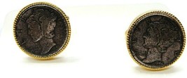 1943 -1944 Mercury Dime Gold Tone Round Cufflinks Tux Shirt Dress Suit Vintage - £27.68 GBP