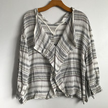 Softth Shirt Women Small Gray Stripe Ruffle V Neck Long Sleeve Boxy Pull... - $41.68