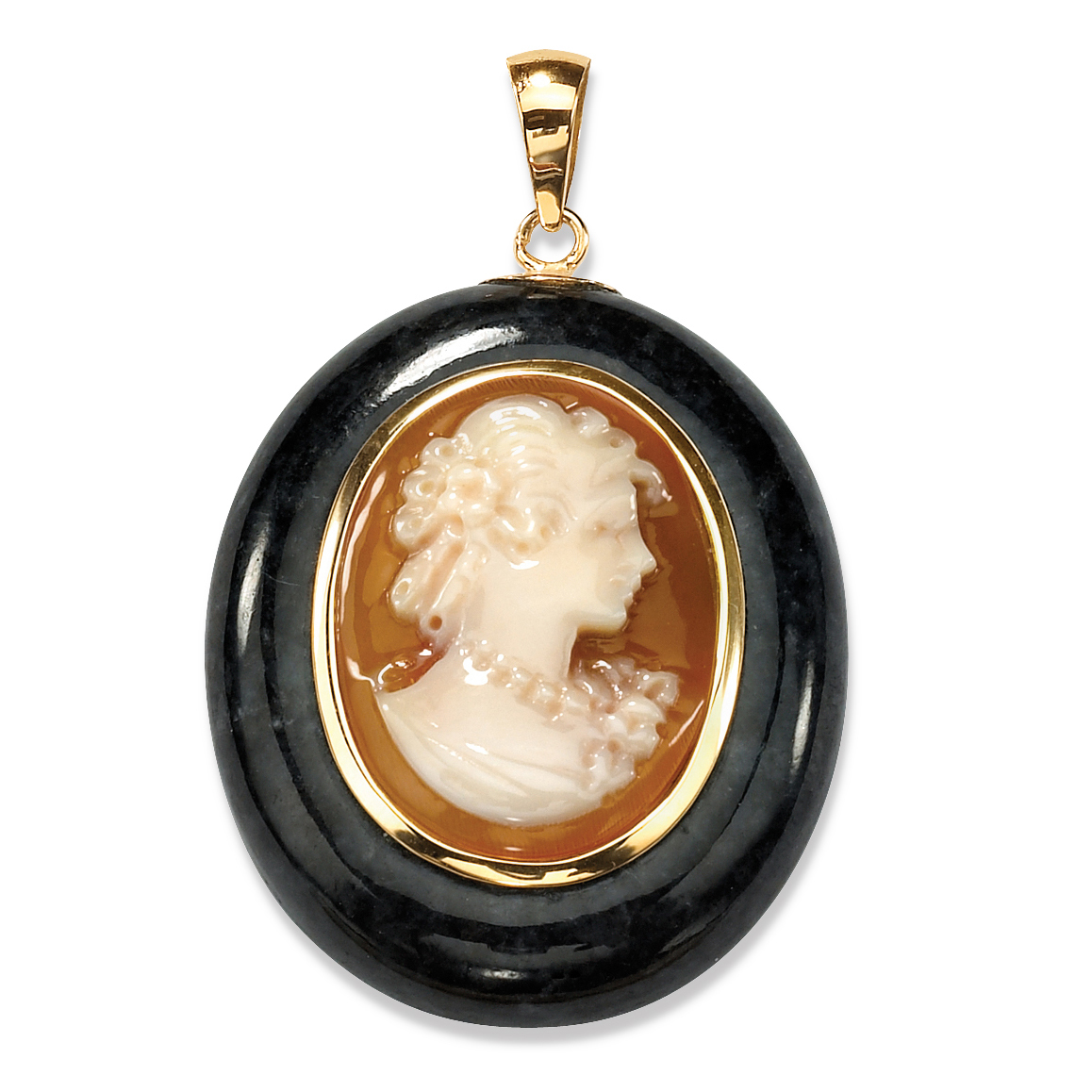 PalmBeach Jewelry Genuine Onyx and Shell Cameo Pendant in 10k Yellow Gold - $197.99