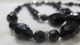 Kenneth Jay Lane Black Glass Long Necklace with Rhinestone Rondelles 40&quot; - £69.99 GBP