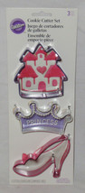 Wilton 3-Piece Cookie Cutter Set Metal Princess Castle Crown Shoe Recipe - £12.70 GBP