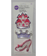 WILTON 3-Piece Cookie Cutter Set Metal PRINCESS Castle Crown Shoe recipe - $19.41