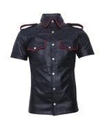 Men&#39;s Real Leather Police Uniform Shirt Short Sleeves Gay BLUF Shirt Cuir - $1,793.77 MXN