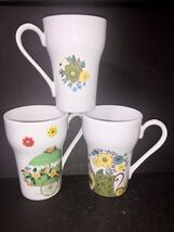 Vintage New Trends Floral Set Of 3 Mugs Cups Flower Cart Water Can Japan... - $20.00