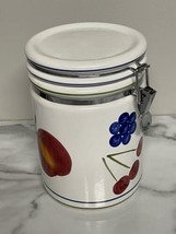 Fruit Ceramic Canister Jar White Hinged Lid 8&quot; x 5.5&quot;Apple Cherry Berrie... - £9.58 GBP