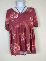 NWT Boutique Womens Plus Size 2X Pink Floral Strappy Neck Top Short Sleeve - £16.35 GBP