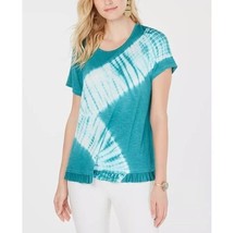 Style &amp; Co Womens Large Teal Diagonal Tie Dye Ruffle Hem Top NWT E75 - $17.63