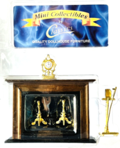 Miniature Dollhouse Fireplace Set with Tools Andirons &amp; Clock New in Package - $24.18