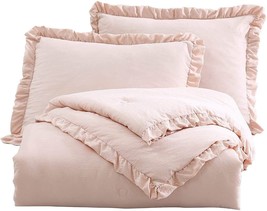 Queen Oversized Pink Ruffled Edge Microfiber Comforter Set - $2,984.40 MXN