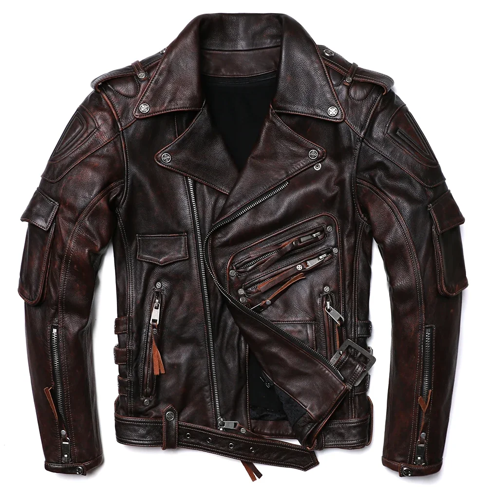  Vintage Motorcycle Jacket Genuine Cow Skin Made Bike Jackets-25 - $545.71 CAD