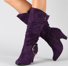 Knee High Boots Women Autumn Faux Suede Buckle Fashion Spike Heels Woman Shoes W - £37.99 GBP