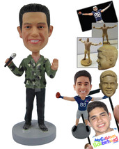Personalized Bobblehead Smart Handsome Man Ready To Rock With A Mic In Hand - Le - £66.78 GBP