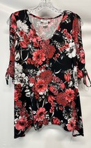 Erin Blair Black Multi Floral Blouse Tunic Too Cold Shoulder S - $18.97