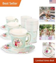 24 x Pretty Vintage Disposable Floral Cup &amp; Saucer Afternoon Tea Party S... - $26.62