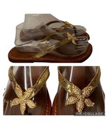 Mystique Gold Leather Crystal Rhinestone StarfishThong Flip Flop Sandal ... - $39.59