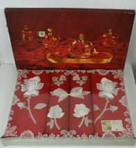 Vtg NOS Royal Treasures Barth &amp; Dreyfuss Mid Century Towel Set Red Silver Roses - £42.59 GBP