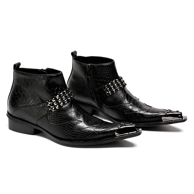  Pointed Toe Embossed Leather ankle Boots Western boy Personality Short ... - $141.34