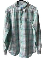 Columbia Button Up Shirt Size L Mens Plaid Coastal Blue Plaid Long Sleeved - $18.51