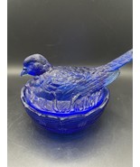 Vintage Westmoreland Mold Glass Hen Bird Dove on Nest Cobalt Blue 6&quot; - $31.76