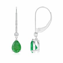 Emerald Pear-Shaped Drop Earrings with Diamond in 14K Gold (A, 7x5MM) - £627.20 GBP