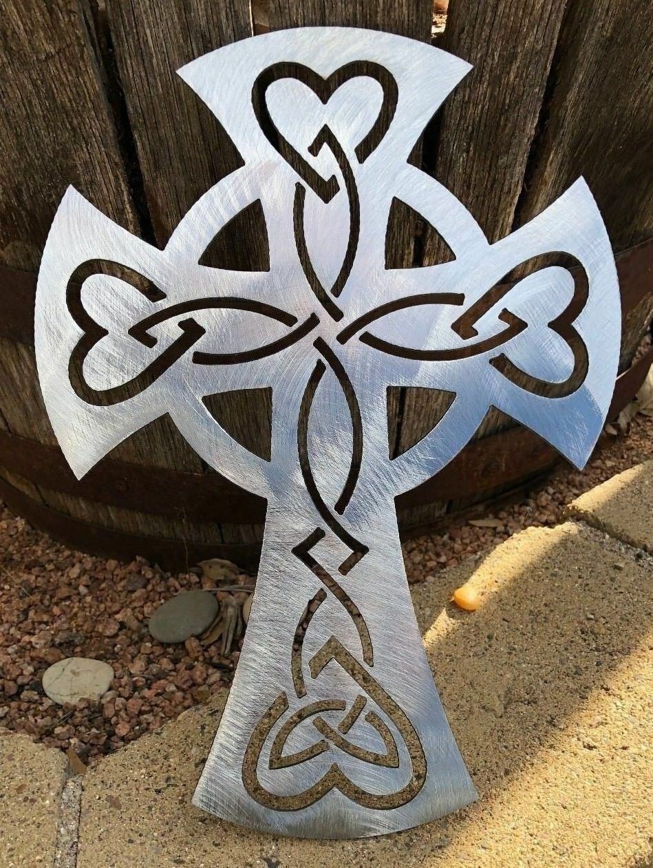 Primary image for Celtic Ornamental Cross - Metal Wall Art - Polished Silver 13" x 9"