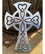 Celtic Ornamental Cross - Metal Wall Art - Polished Silver 13&quot; x 9&quot; - $31.33