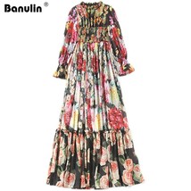 Banulin Spring Fashion Runway Long Sleeve Maxi Dress Women&#39;s  Waist Charming  Pr - £95.86 GBP